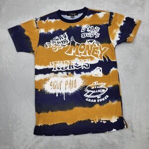 Studio Concept Shirt Boys Large 14-16 Ringer Tie Dyed Skate Graffiti Blue Yellow